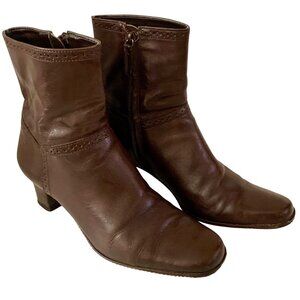 Antonio Melani Leather Anke Boots Coffee Brown Bootie US 6.5 Block Heel Side Zip